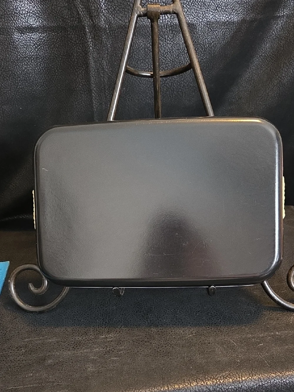 VintageToyo Black Lacquered Floral Serving Trays with Gold Trim